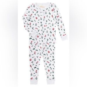 Petidoux - Kids Jolly Hollies Pajama Set - White with Red and Green - Size: 5